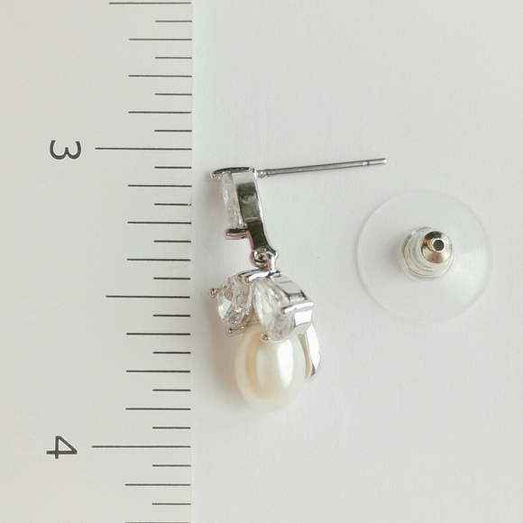 Cubic Zirconia Cultured Freshwater Pearl Dangle Earrings - Picture 5 of 7